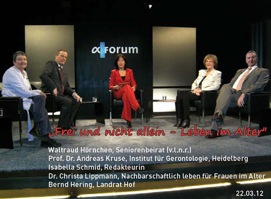 Diskussionsrunde mit Dr. Christa Lippmann, Waltraud Hörnchen, Prof. Dr. Andreas Kruse, Isabella Schmid und Bernd Hering 